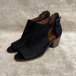 Lucky Brand Black Peep-Toe Heeled Boots